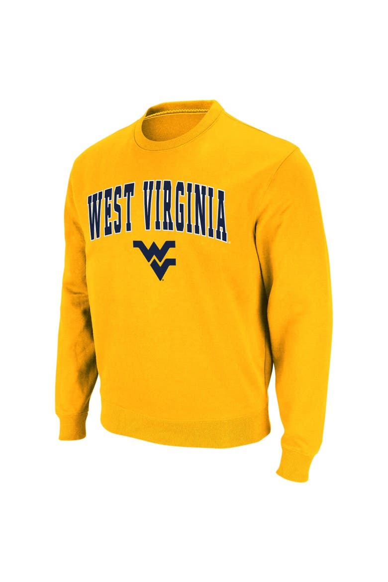 Men's Colosseum Gold West Virginia Mountaineers Arch & Logo Crew Neck Sweatshirt, Main, color, Gold