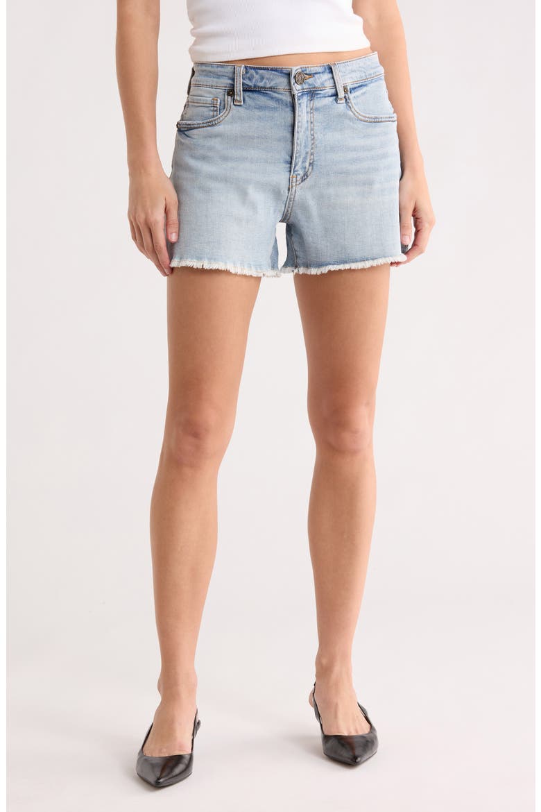 Kat Frayed Hem High Waist Denim Shorts, Main, color, FIG W/MED BASE
