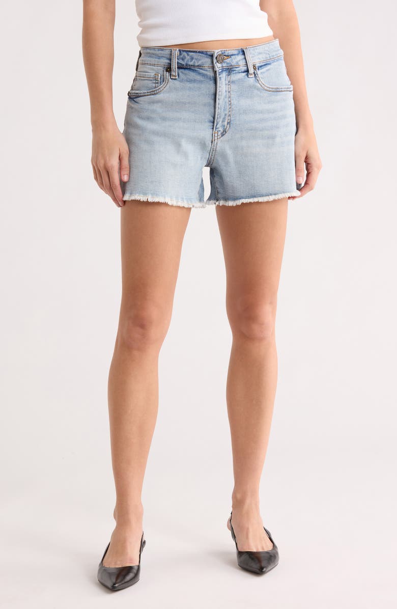KUT from the Kloth Kat Frayed Hem High Waist Denim Shorts, Main, color, Fig W/Med Base