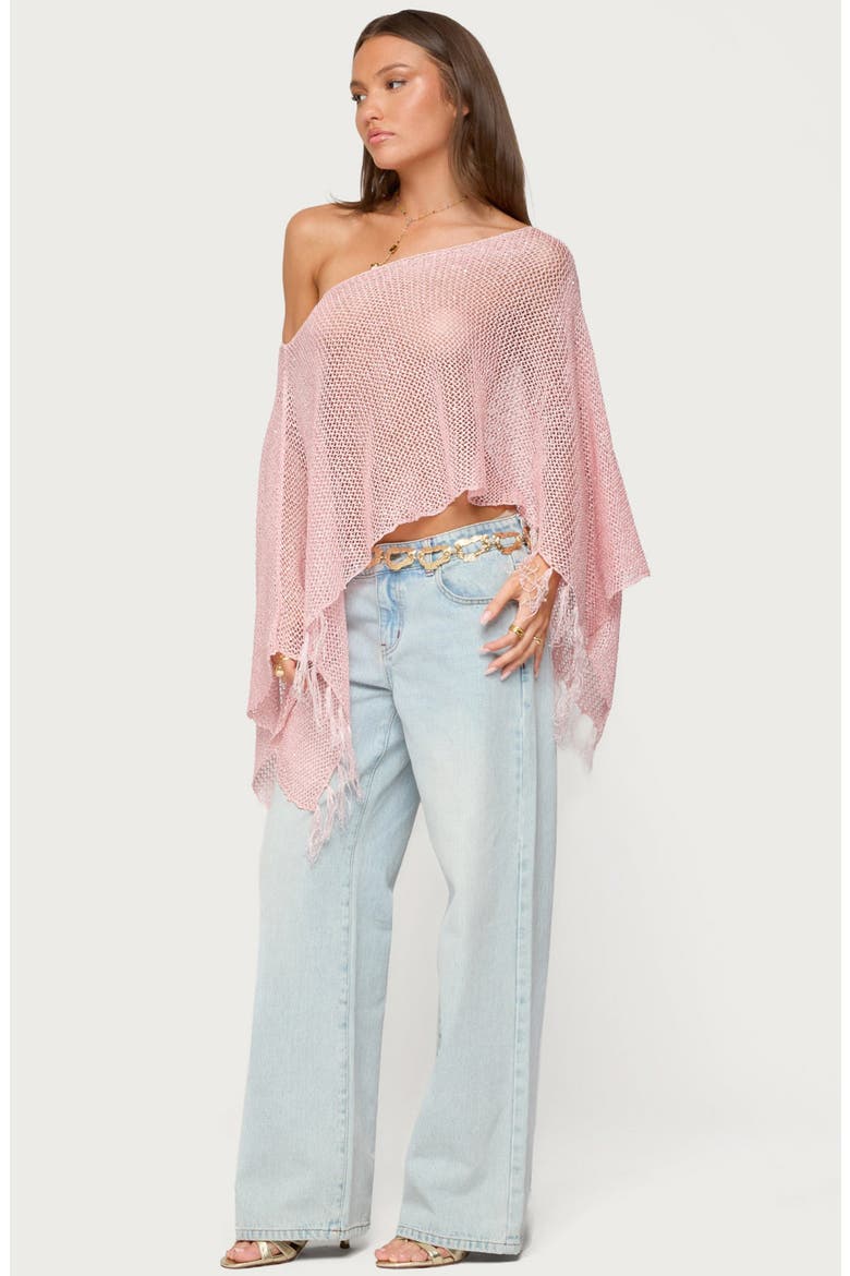 Sequin Fringe Poncho, Alternate, color, PINK