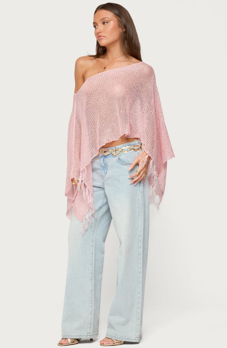 EDIKTED Sequin Fringe Poncho, Alternate, color, Pink