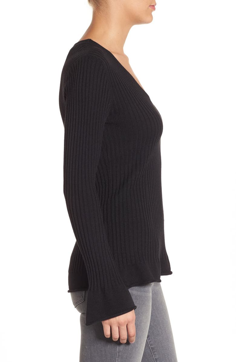 Halogen<sup>®</sup> Bell Sleeve Rib Knit V-Neck Sweater, Alternate, color, 