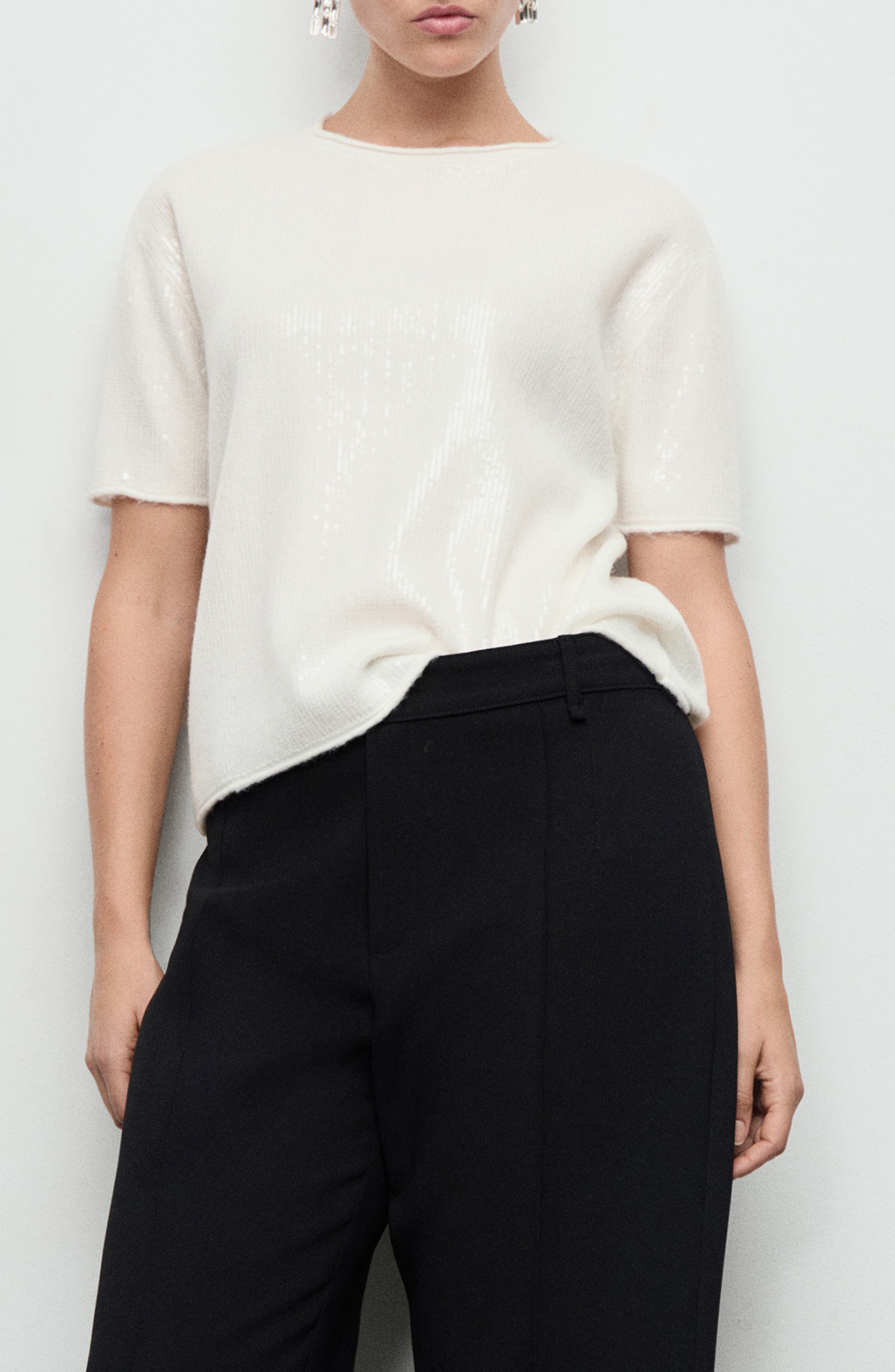 MANGO Short Sleeve Sequin Sweater