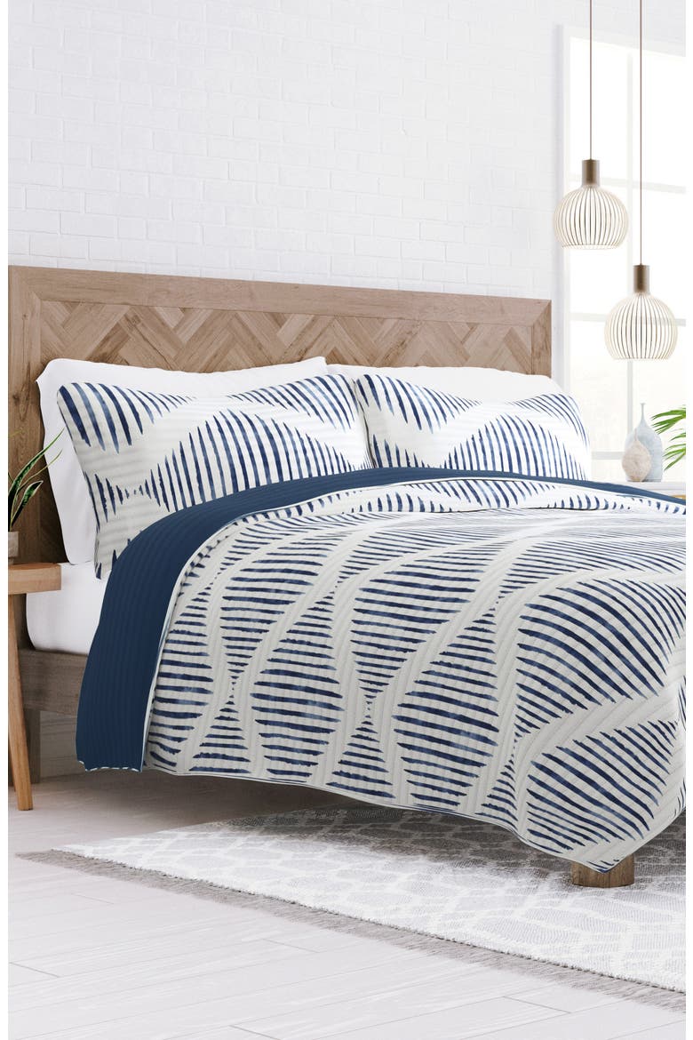 All Season Distressed Diamond Reversible Down Alternative Quilt & Sham Set, Alternate, color, NAVY