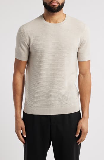 Emporio Armani Short Sleeve Textured Wool Crewneck Sweater