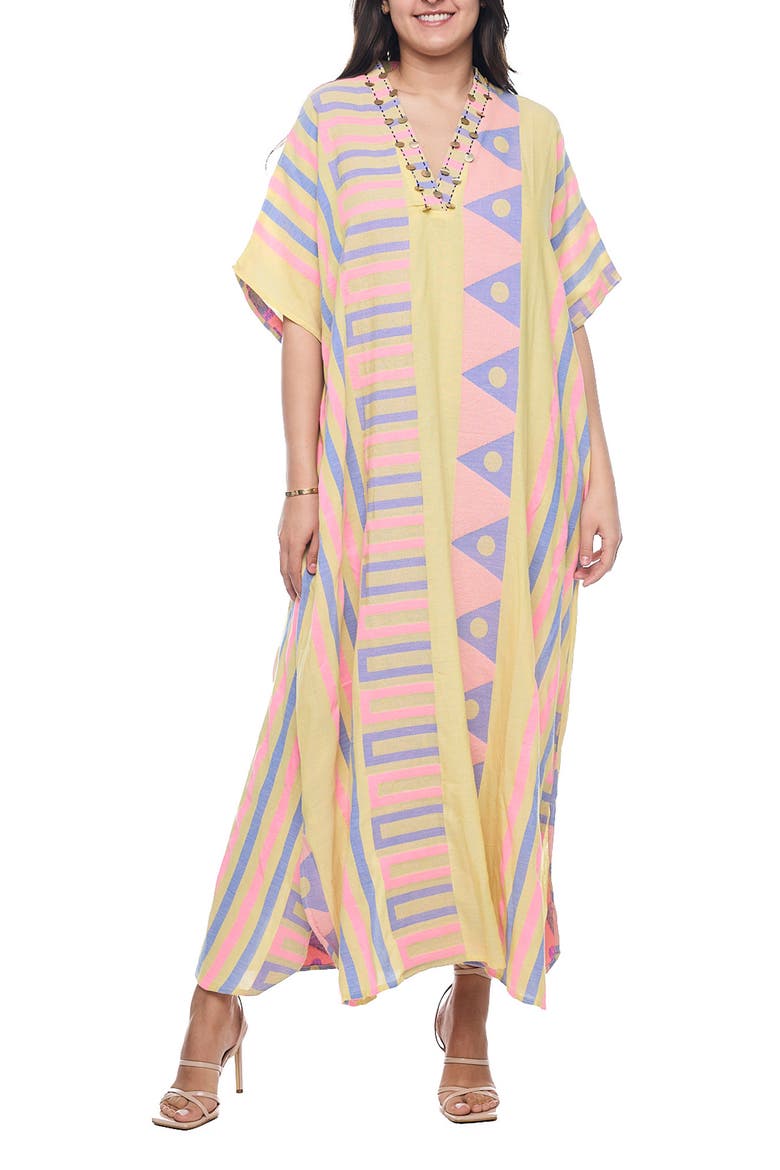 V-Neck Cotton Caftan, Main, color, YELLOW