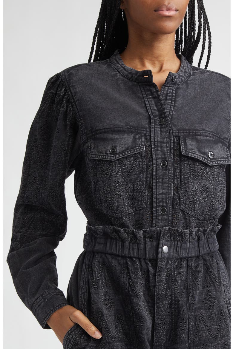 Kaina Embroidered Eyelet Denim Button-Up Shirt, Alternate, color, FADED BLACK