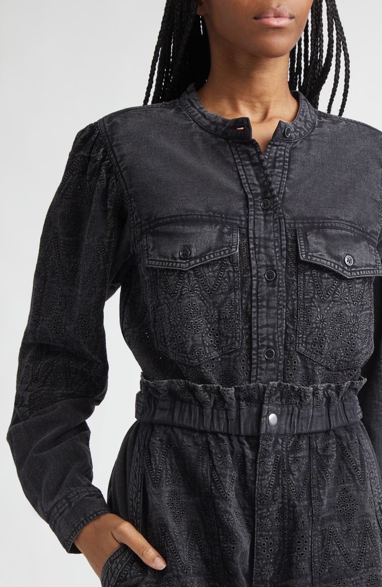 Isabel Marant Étoile Kaina Embroidered Eyelet Denim Button-Up Shirt, Alternate, color, Faded Black