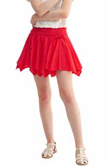 All in Favor Cinched Waist Handkerchief Hem Cotton Miniskirt
