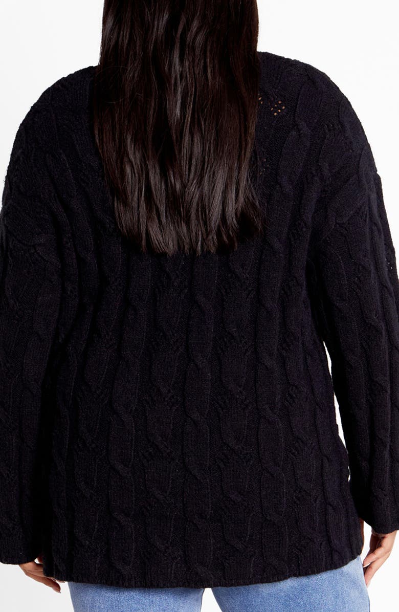 City Chic Iris Mock Neck Cable Knit Sweater, Alternate, color, Black