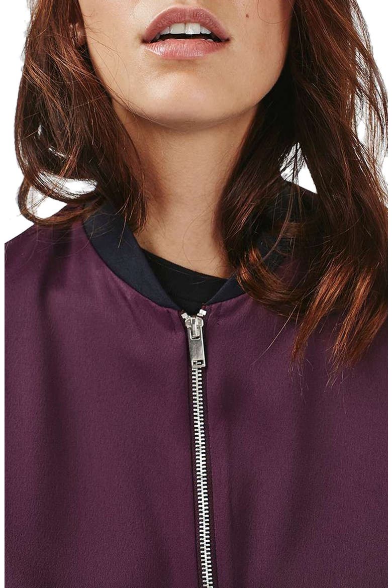 Dolman Sleeve Satin Bomber Jacket, Alternate, color, AUBERGINE