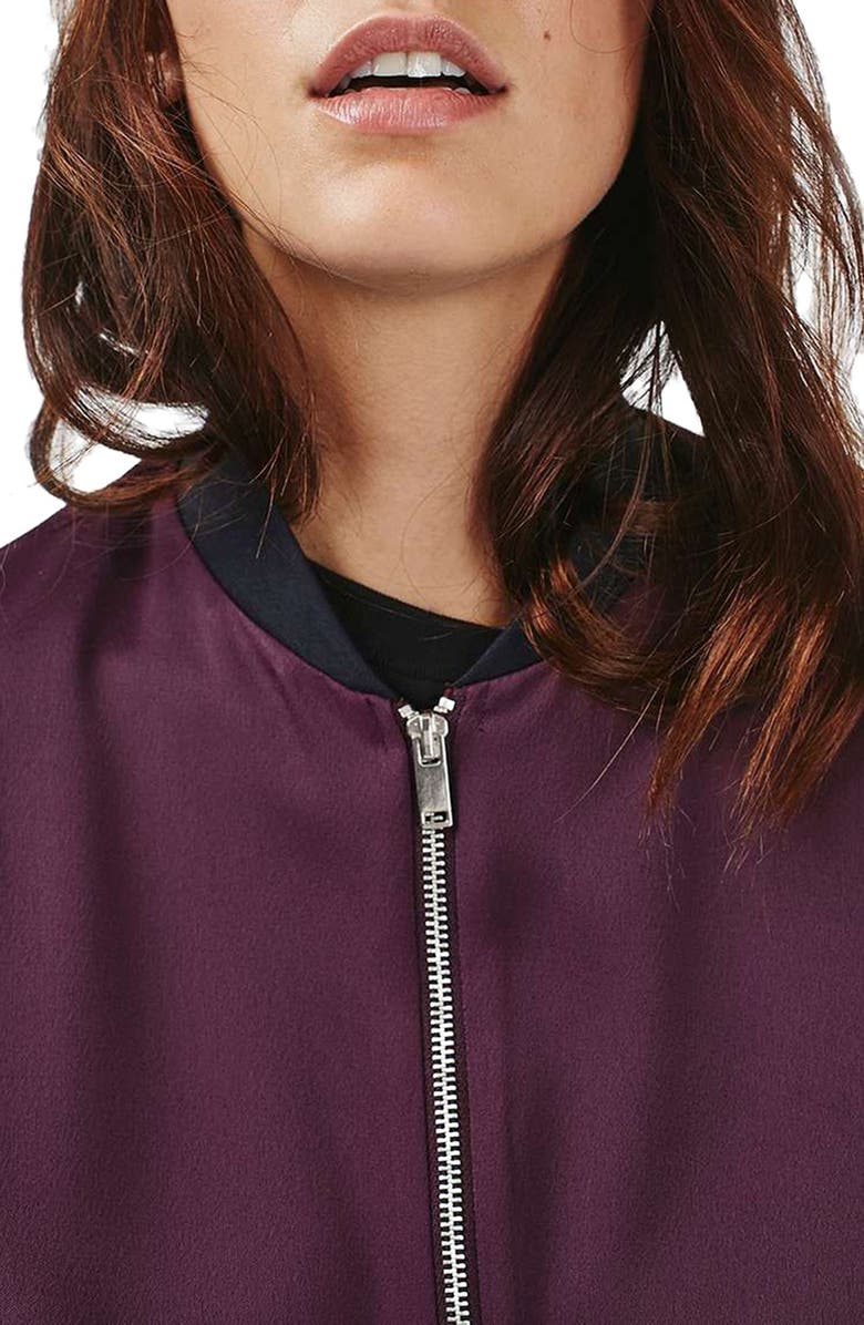 Topshop Dolman Sleeve Satin Bomber Jacket, Alternate, color, 