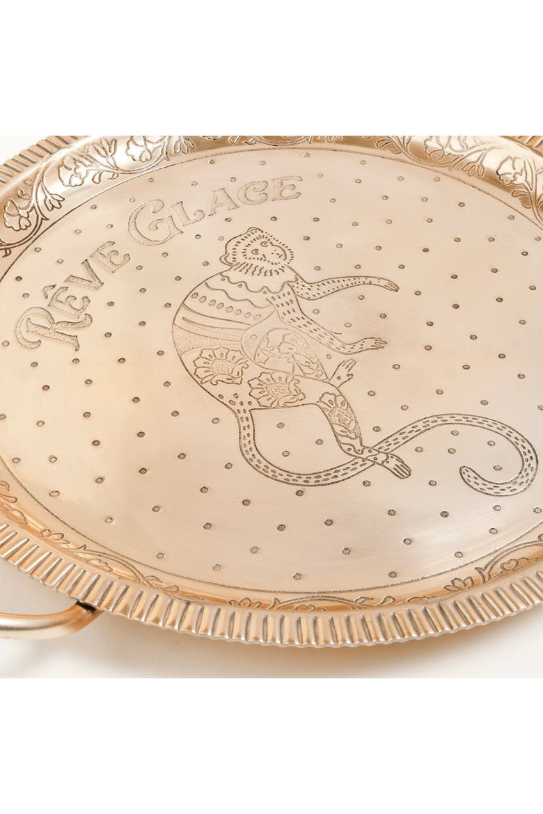 Nanpur Patterned Handle Round Metal Decorative Tray 17X14X3 In, Alternate, color, Gold