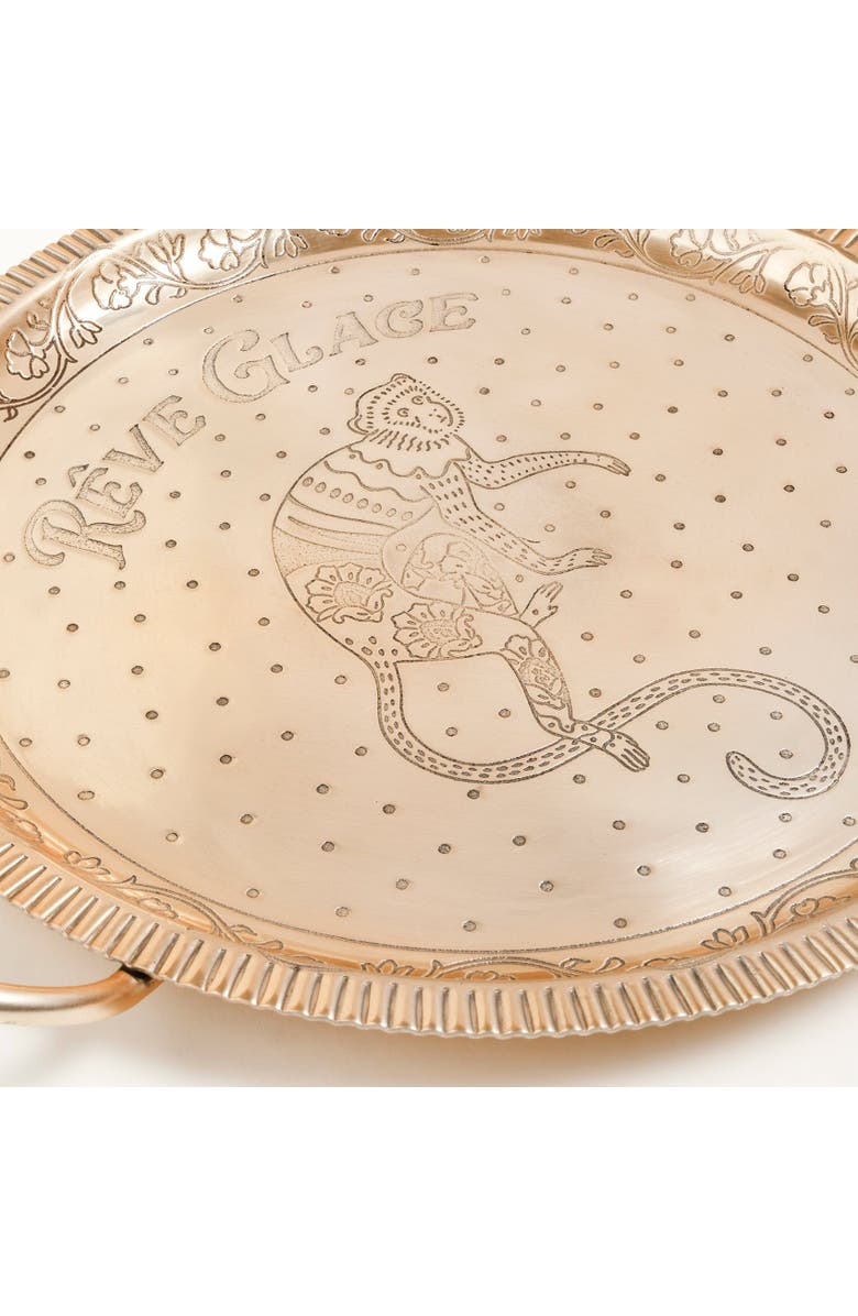 Zsa Zsa Zsu Nanpur Patterned Handle Round Metal Decorative Tray 17X14X3 In, Alternate, color, Gold