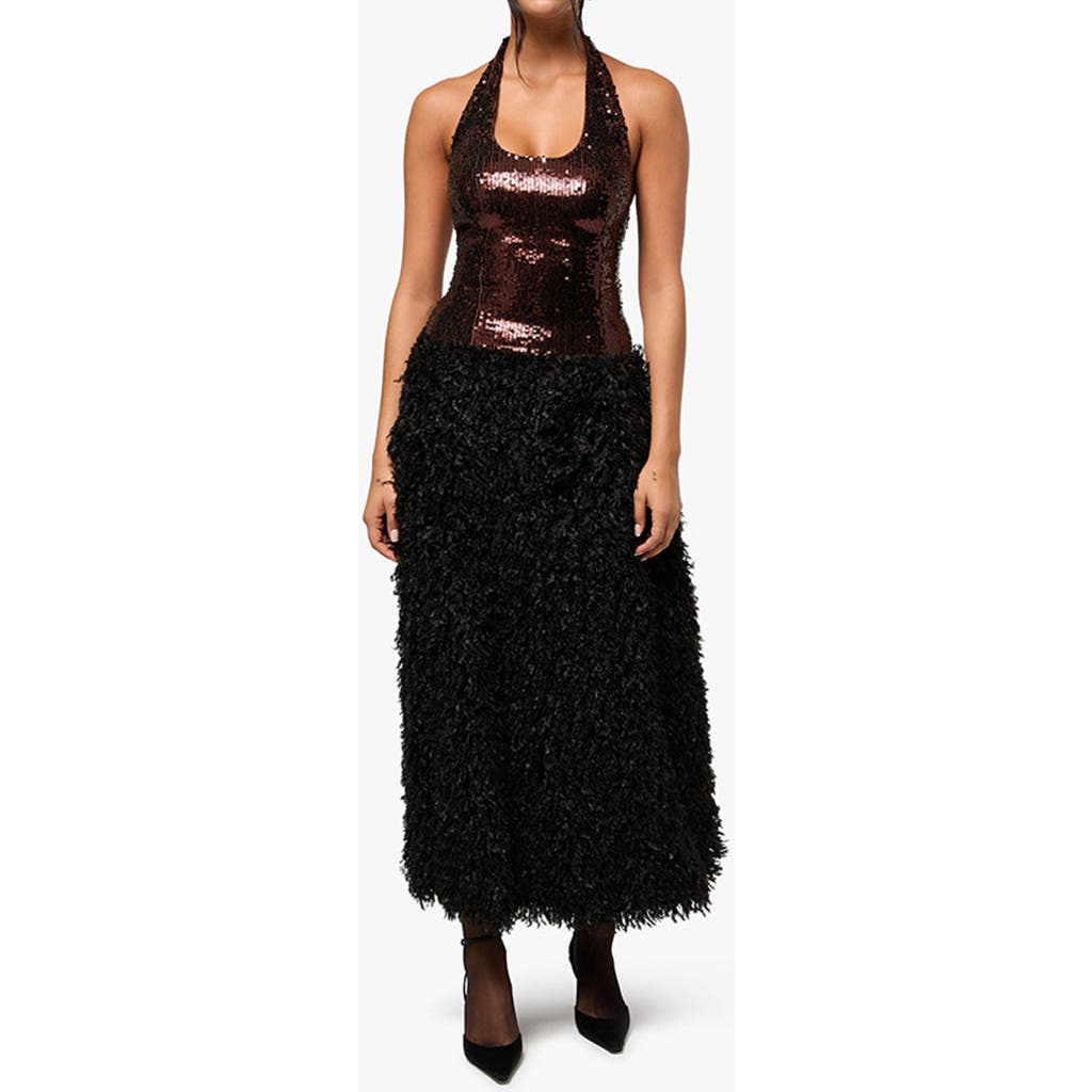 Weworewhat Halter Midi Dress In Chocolate/black