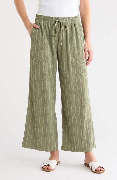 Stripe Textured Crop Wide Leg Pants
