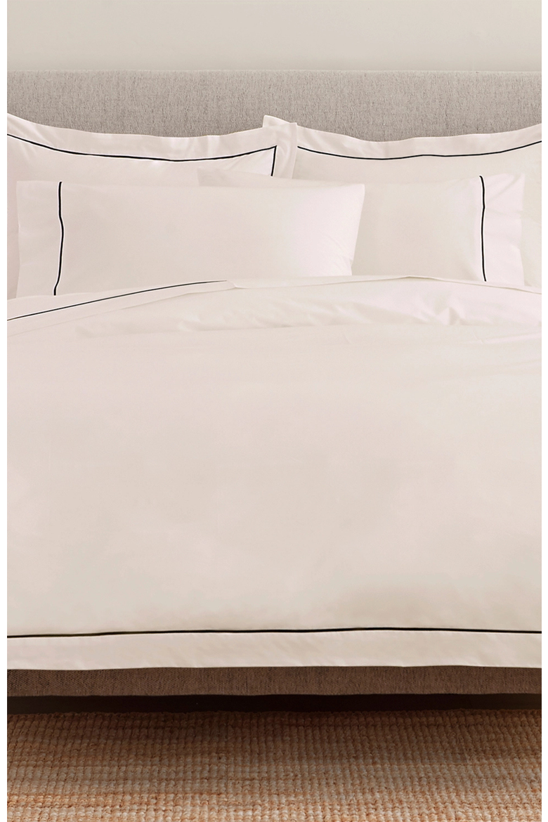 Heirloom Organic Percale Duvet Cover, Alternate, color, White/Navy - Queen