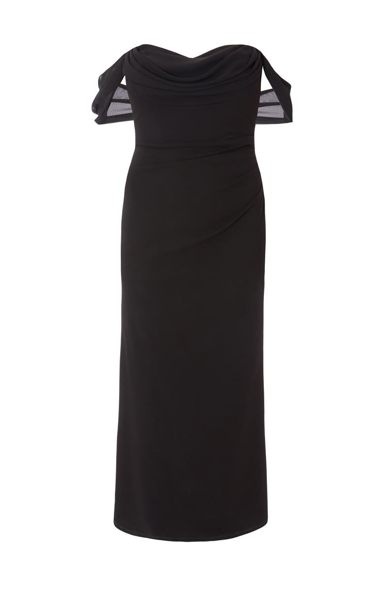 QUIZ Plus Size Scuba Crepe/Chiffon Bardot Maxi Dress, Alternate, color, 