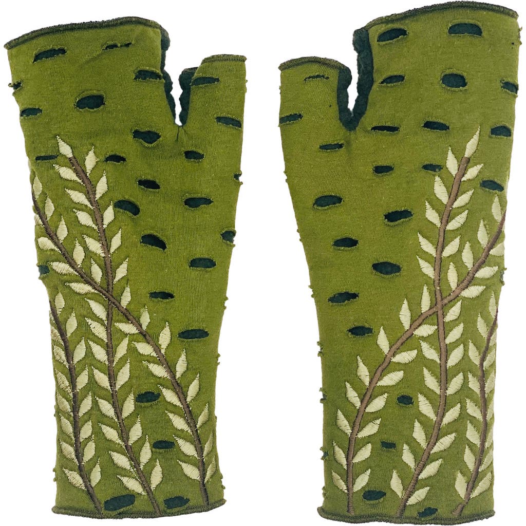 Feelgoodz Fleece Lined Trellis Fingerless Jersey Gloves In Green