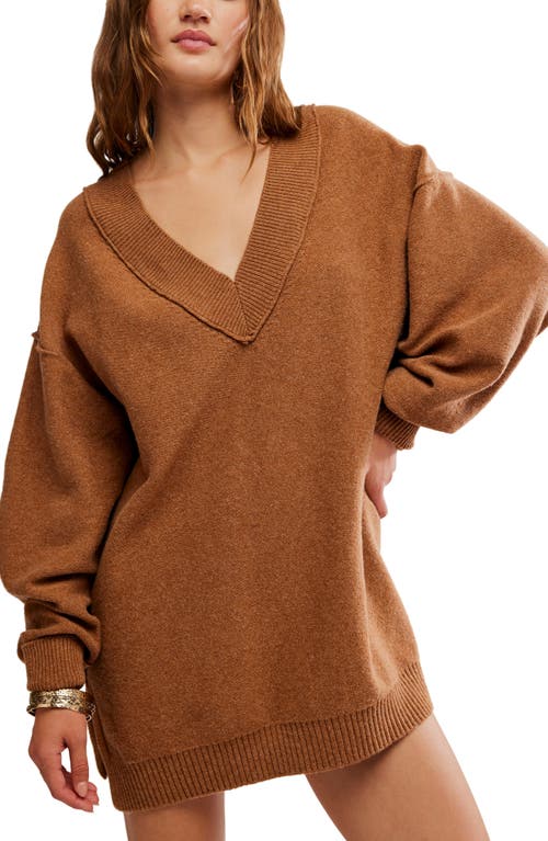 Free People Chelsea V-neck Tunic Sweater In Brown