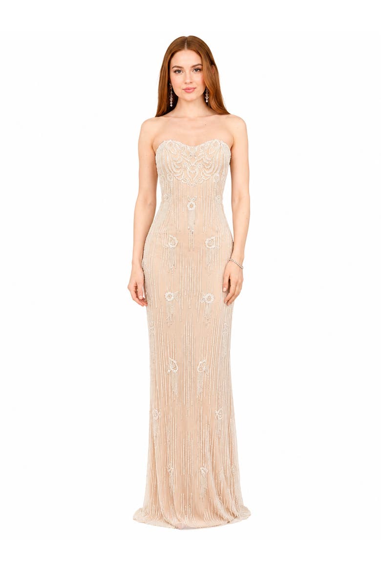 Beaded Faux-Wrap V-Neck Bridal Gown, Main, color, Ivory