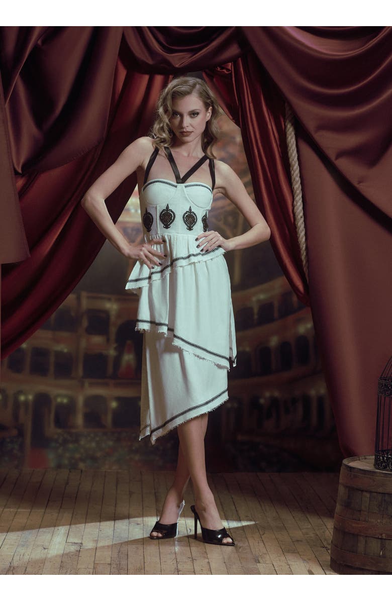 Contessa Mills Bridget Embroidered Stretch-Linen Midi Dress, Alternate, color, White