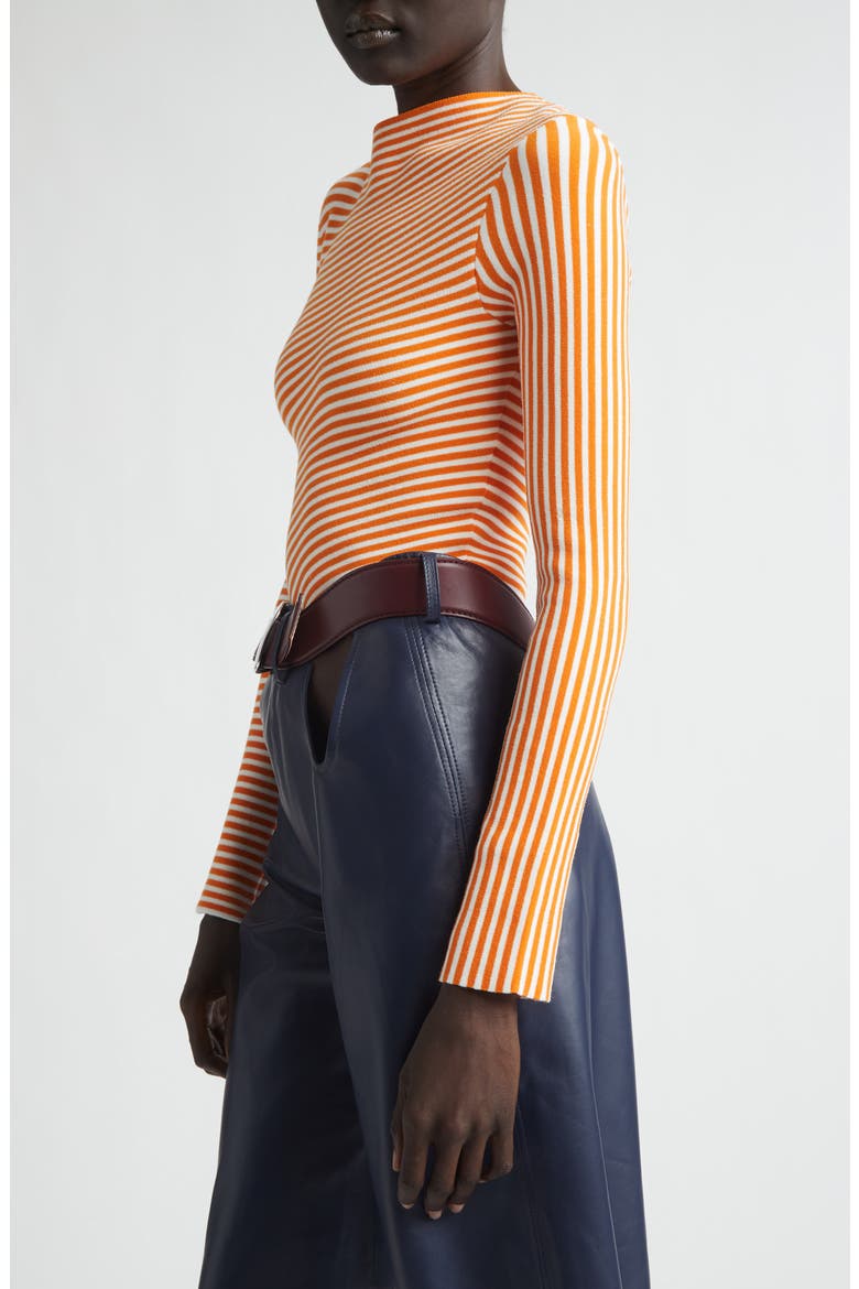 Stripe Long Sleeve Bodysuit, Alternate, color, WHITE/ ORANGE