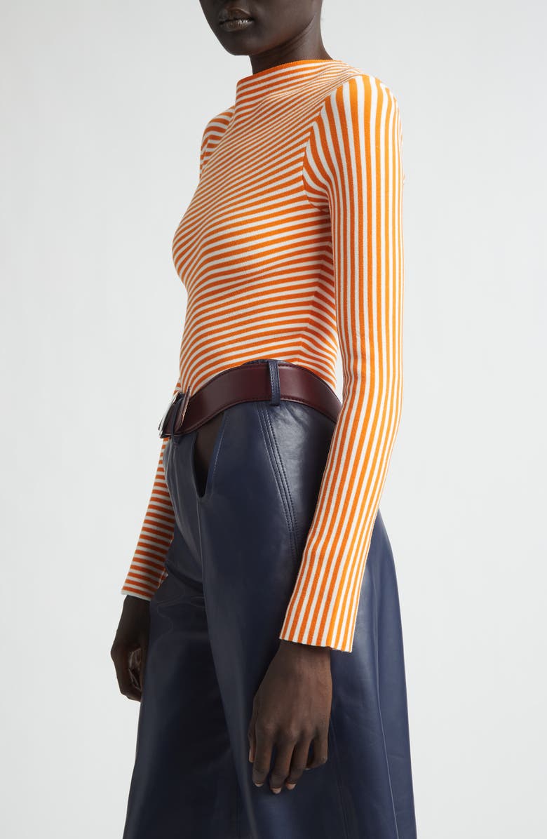 Jean Paul Gaultier Stripe Long Sleeve Bodysuit, Alternate, color, White/ Orange