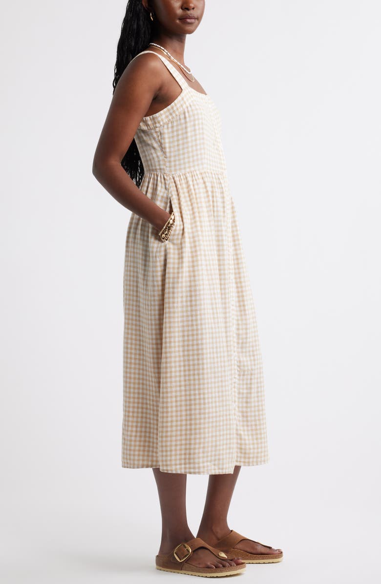 Caslon<sup>®</sup> Checkered Button Front Midi Dress, Alternate, color, Tan Shore- White Gingham