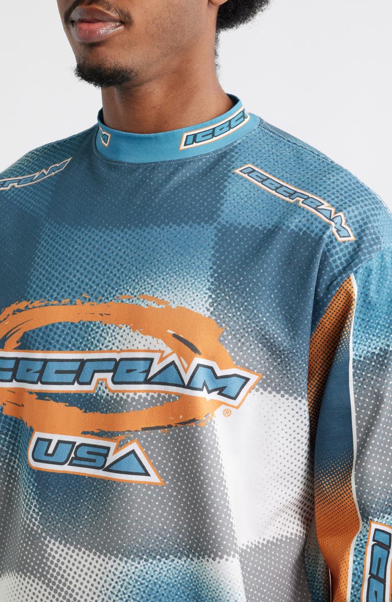 ICECREAM USA Graphic Long Sleeve Soccer Jersey, Alternate, color, Caneel Bay