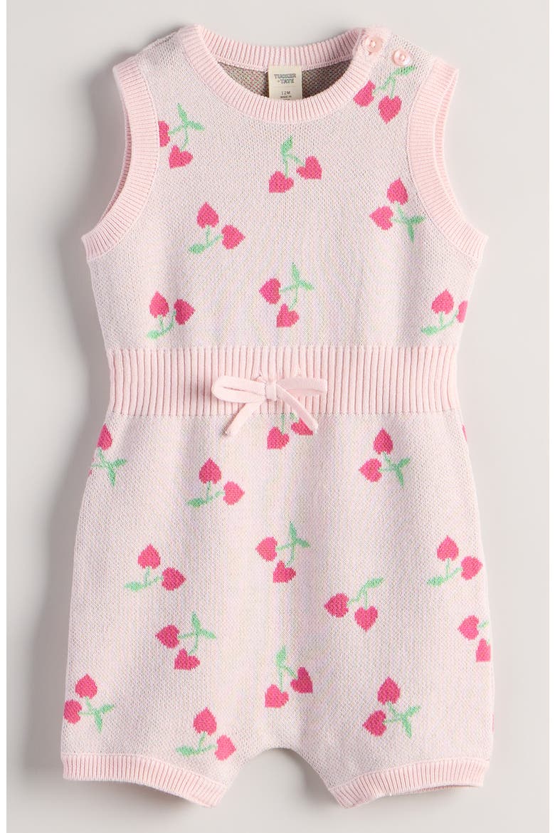 Ribbed Waist Cotton Romper, Main, color, PINK BALM CHERRY HEARTS