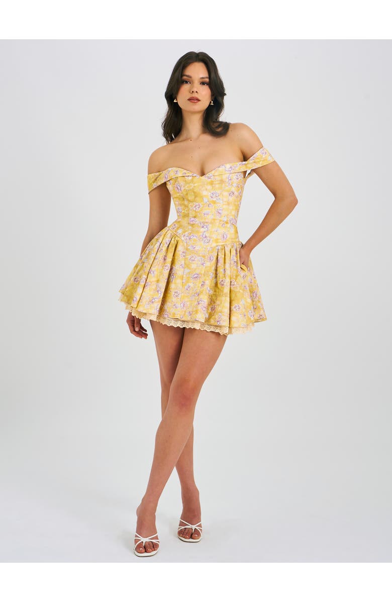 Miss Circle Oana Floral Print Linen Collared Off Shoulder Mini Dress, Alternate, color, Floral Print