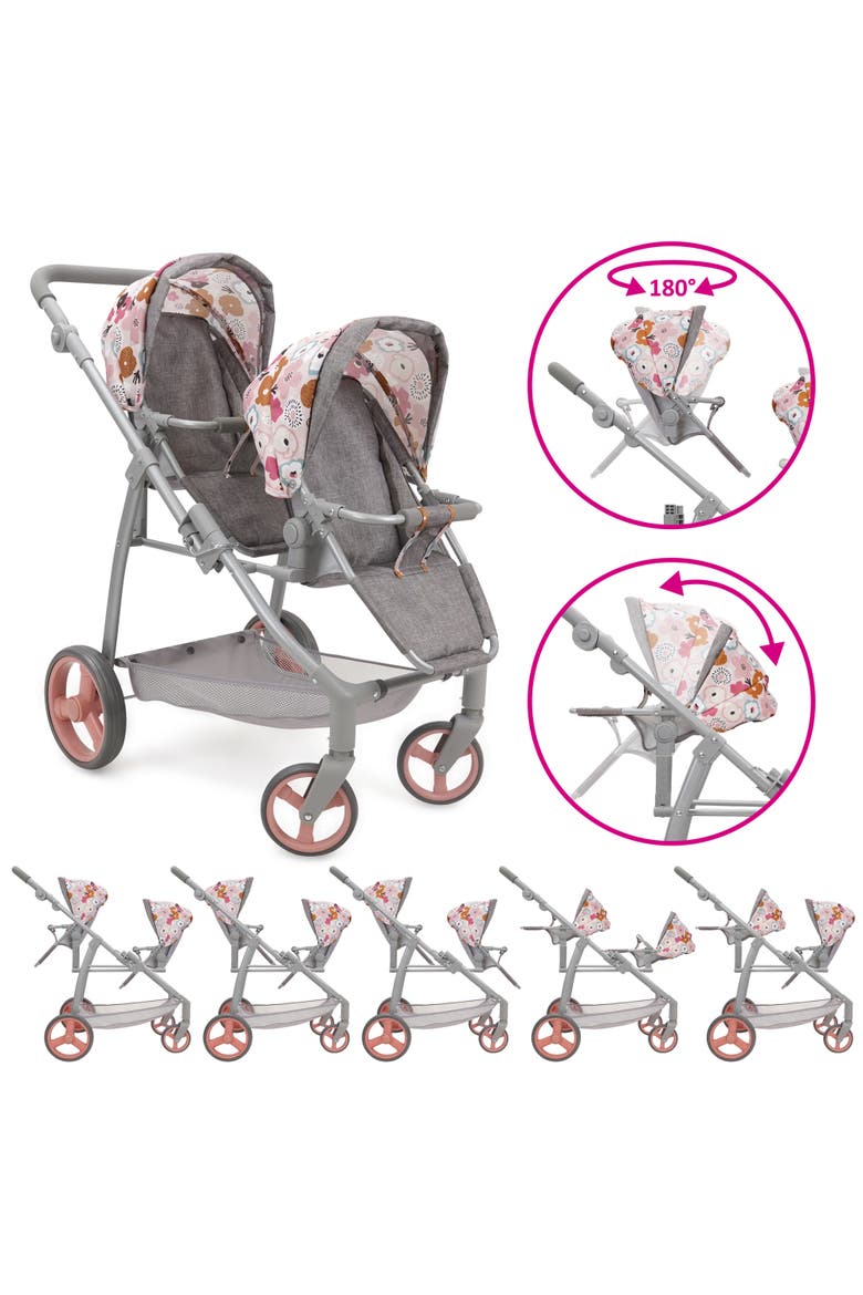 Melange Flora Twin Doll Shopper Pram Stroller, Alternate, color, Multicolored