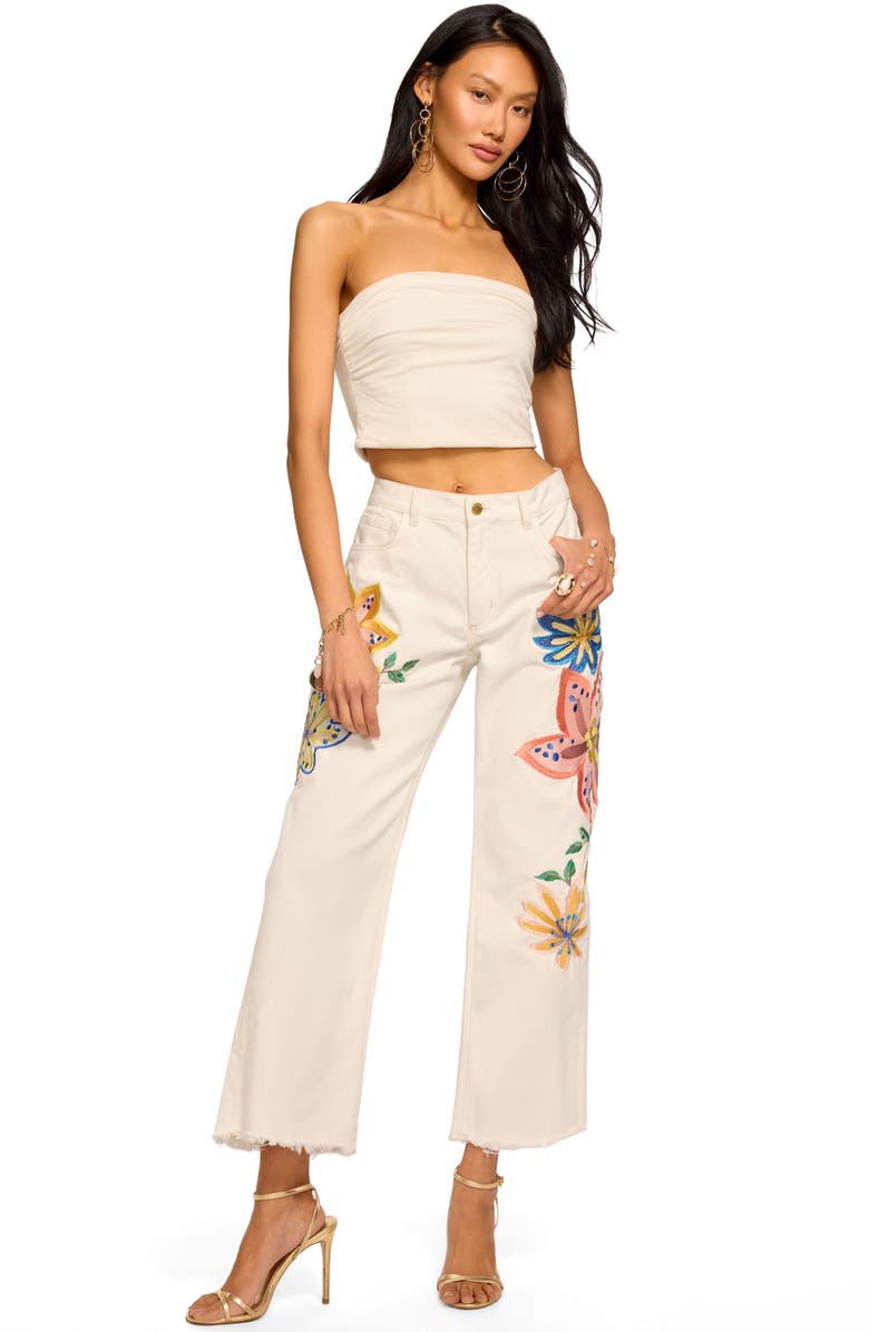 Ramy Brook Amber Flower Embroidery Straight Leg Jeans, Alternate, color, White Embroidered