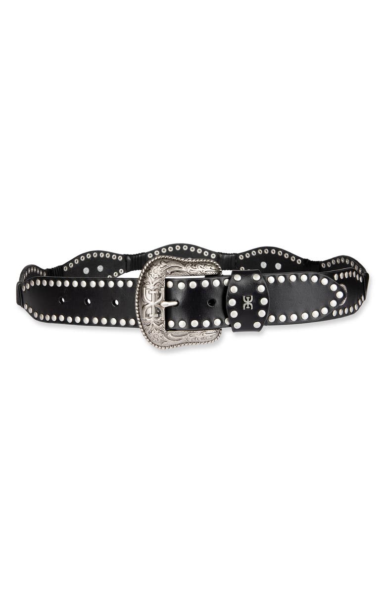 Sam Edelman Studded Scallop Leather Belt, Main, color, Black