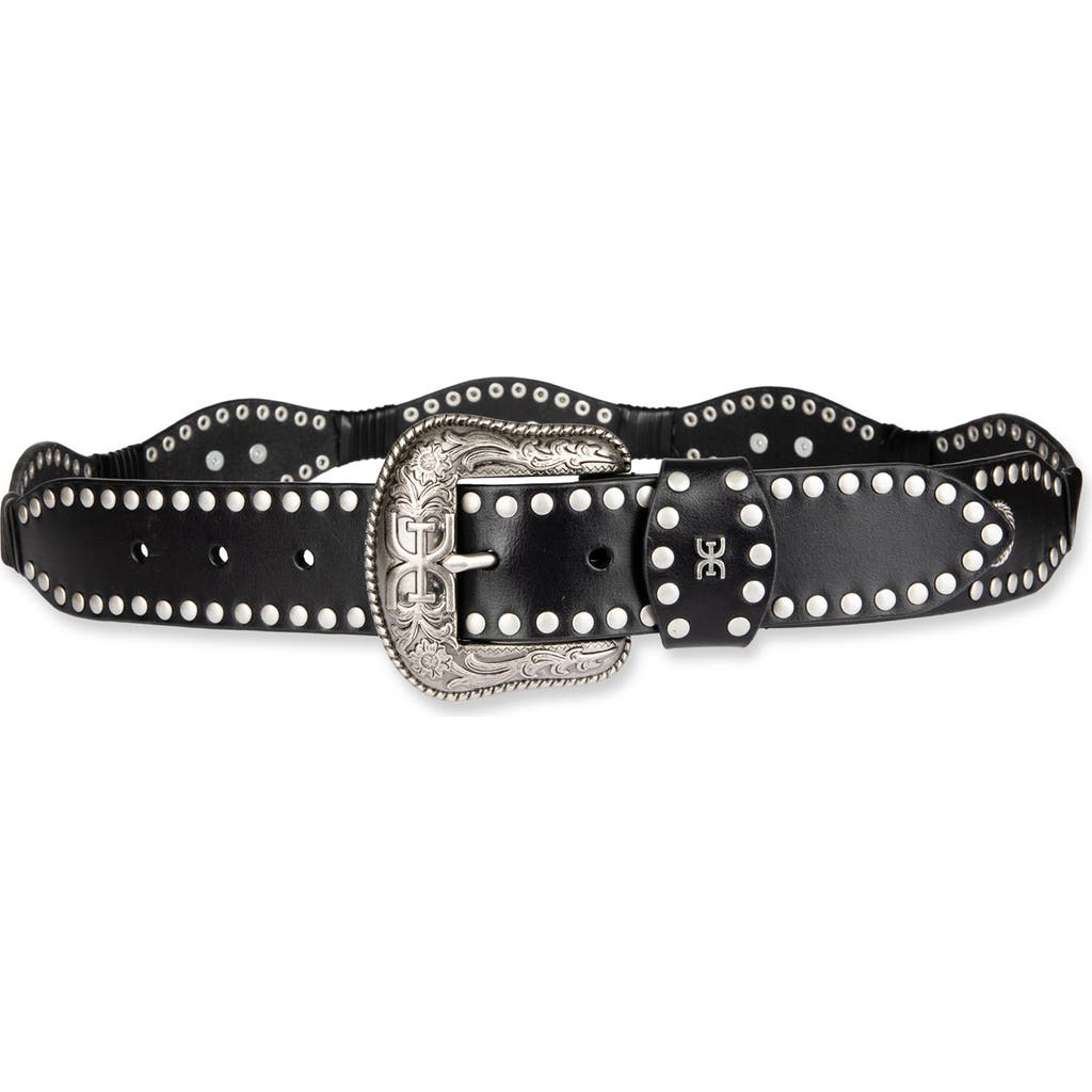 Shop Sam Edelman Studded Scallop Leather Belt In Black