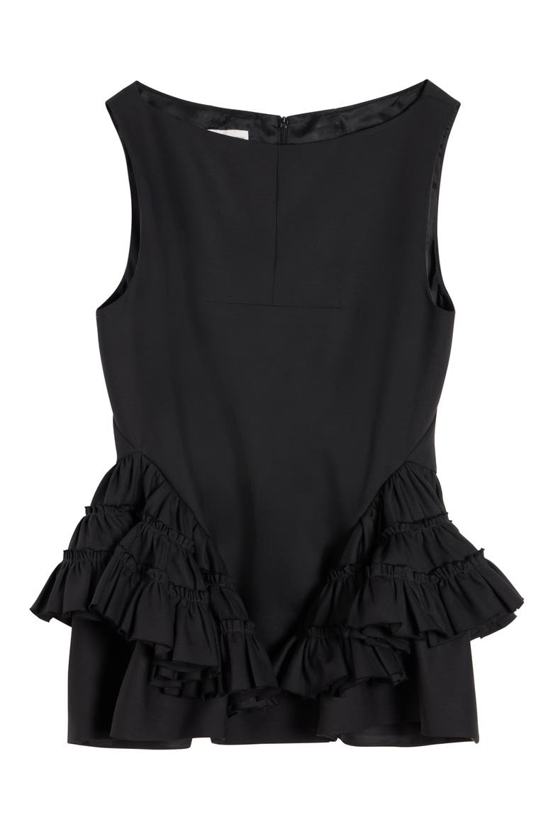 Casey Ruffle Wool & Silk Top, Alternate, color, BLACK