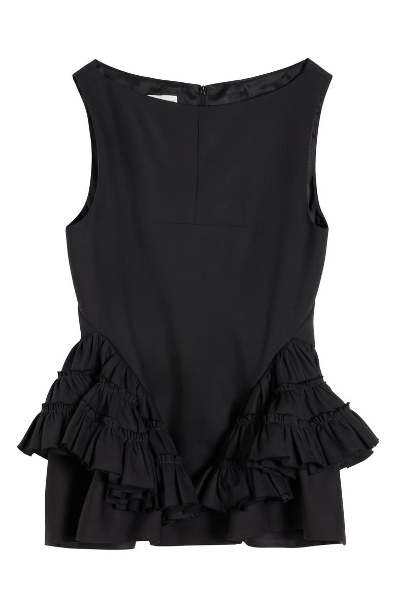 Dries Van Noten Casey Ruffle Wool & Silk Top, Alternate, color, Black