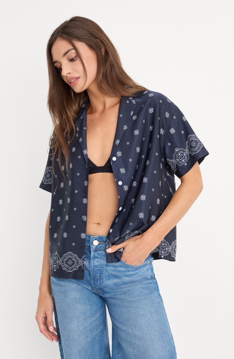 Good American The Medallion Print Button-Up Camp Shirt, Alternate, color, Bandana