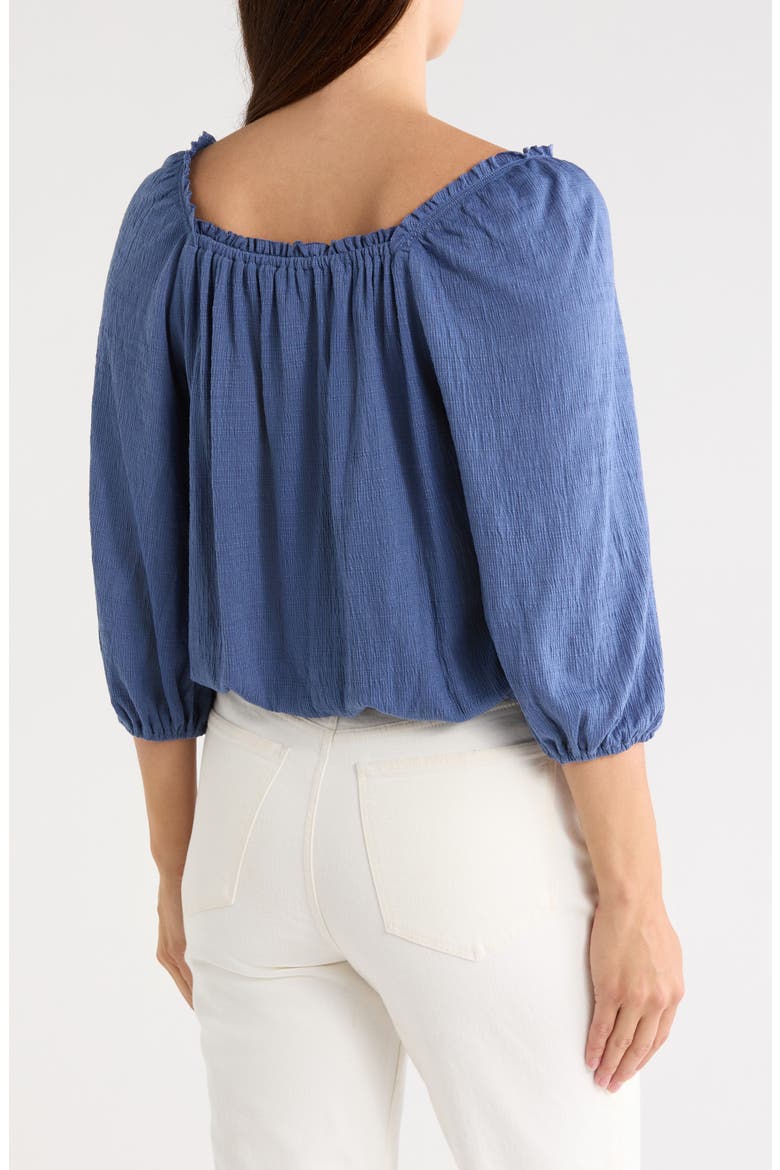 Crinkled Balloon Sleeve Bubble Hem Top, Alternate, color, BLUE