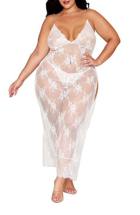 Lace Longline Chemise & G-String Set (Plus)