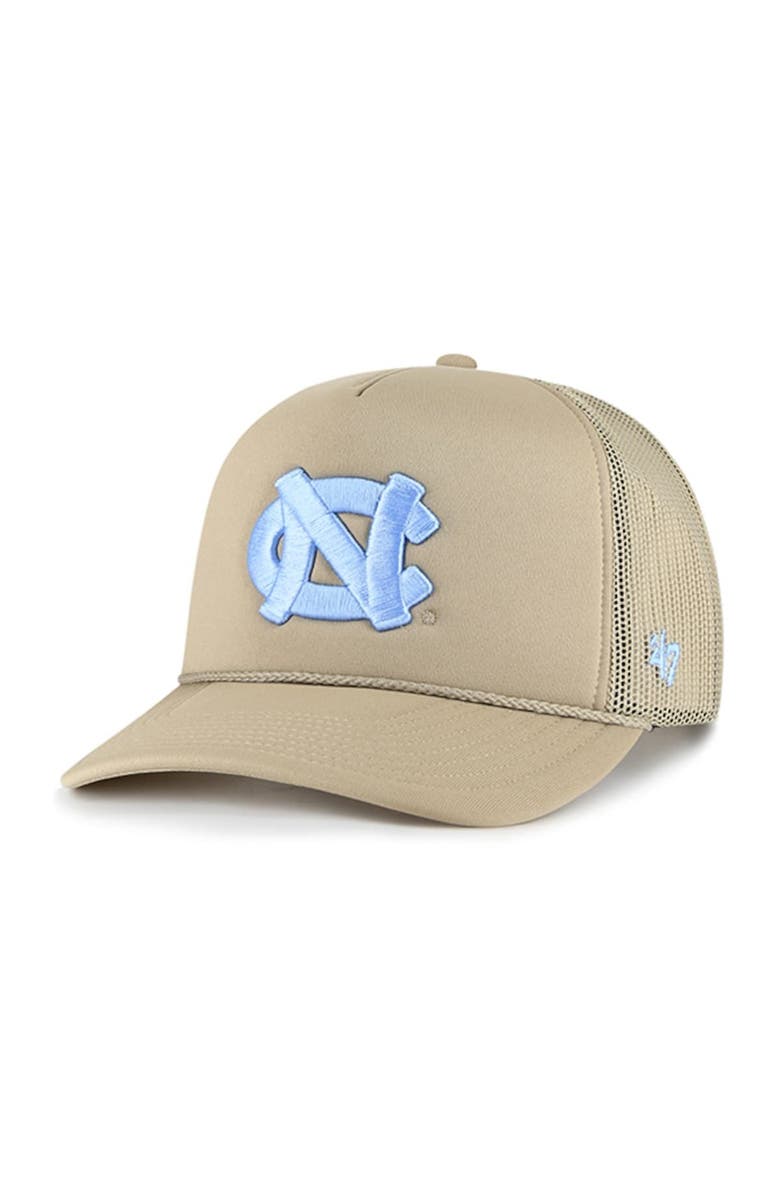 '47 Men's '47 Khaki North Carolina Tar Heels Foam Front Mesh Trucker Snapback Hat, Main, color, 