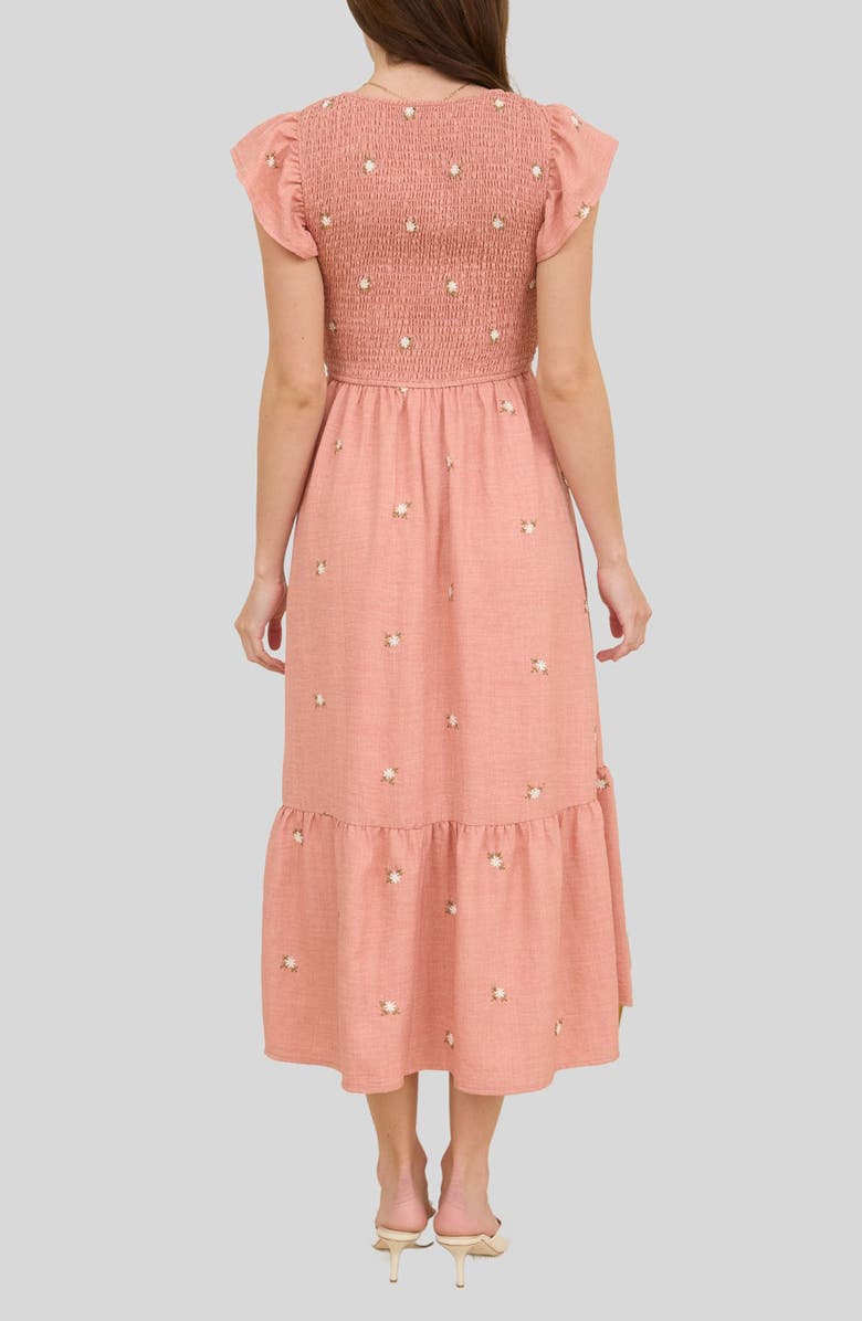 Blu Pepper Floral Embroidered Cap Sleeve Midi Dress, Alternate, color, Light Sienna