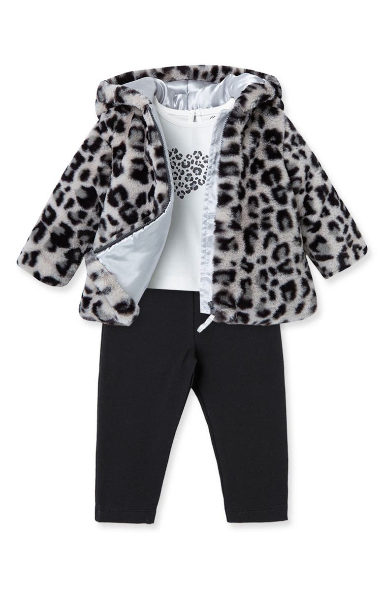 Little Me Kids' Faux Fur Jacket, Shirt and Pants Set, Alternate, color, 