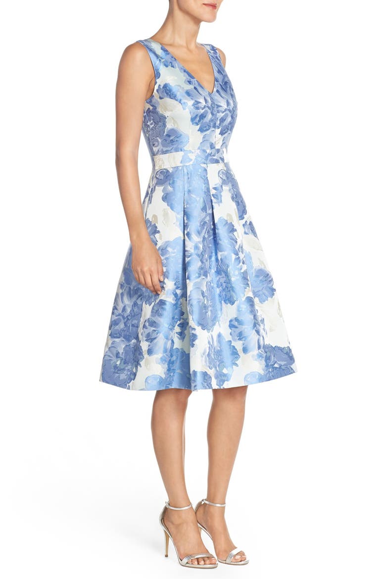 Floral Jacquard Fit & Flare Dress, Alternate, color, BLUE PRINT