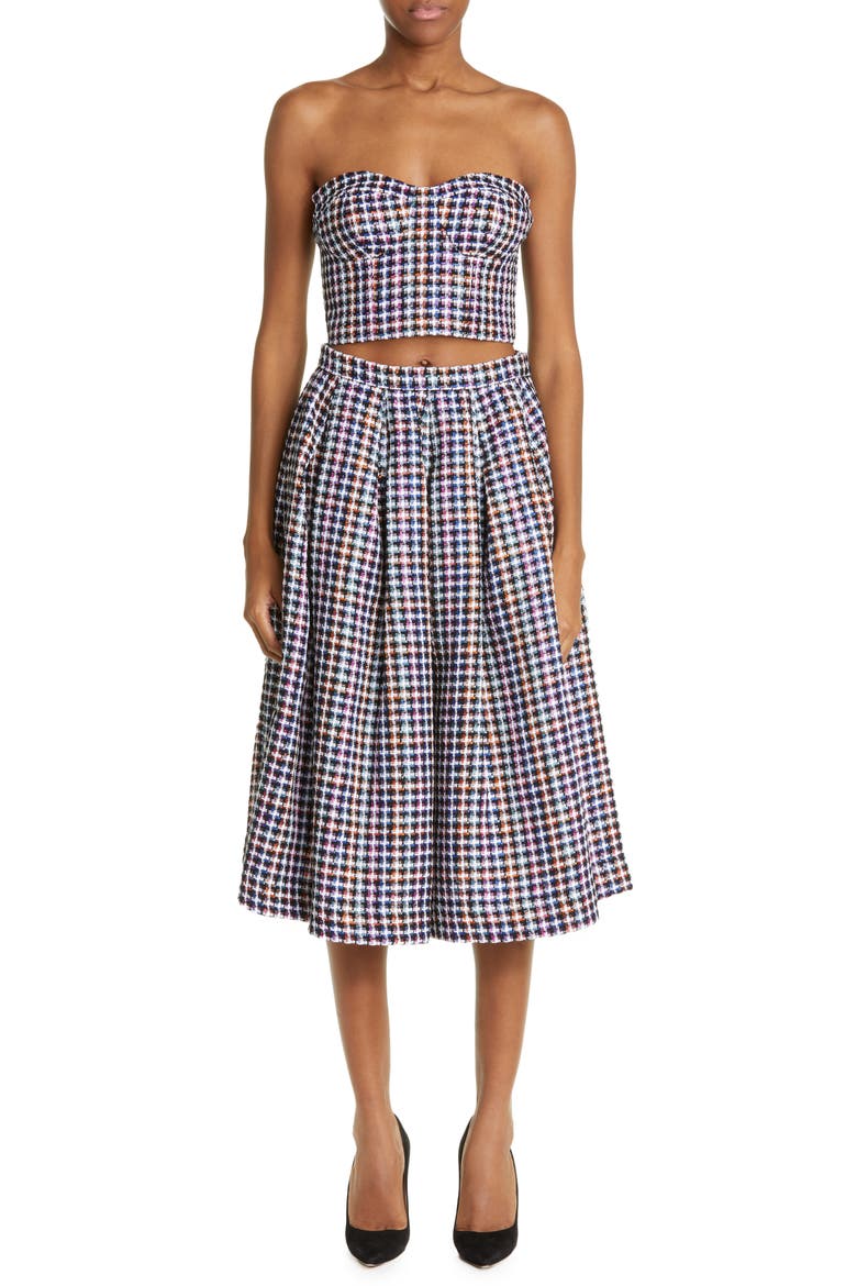 Strapless Check Tweed Crop Top, Alternate, color, MULTI-COLOR