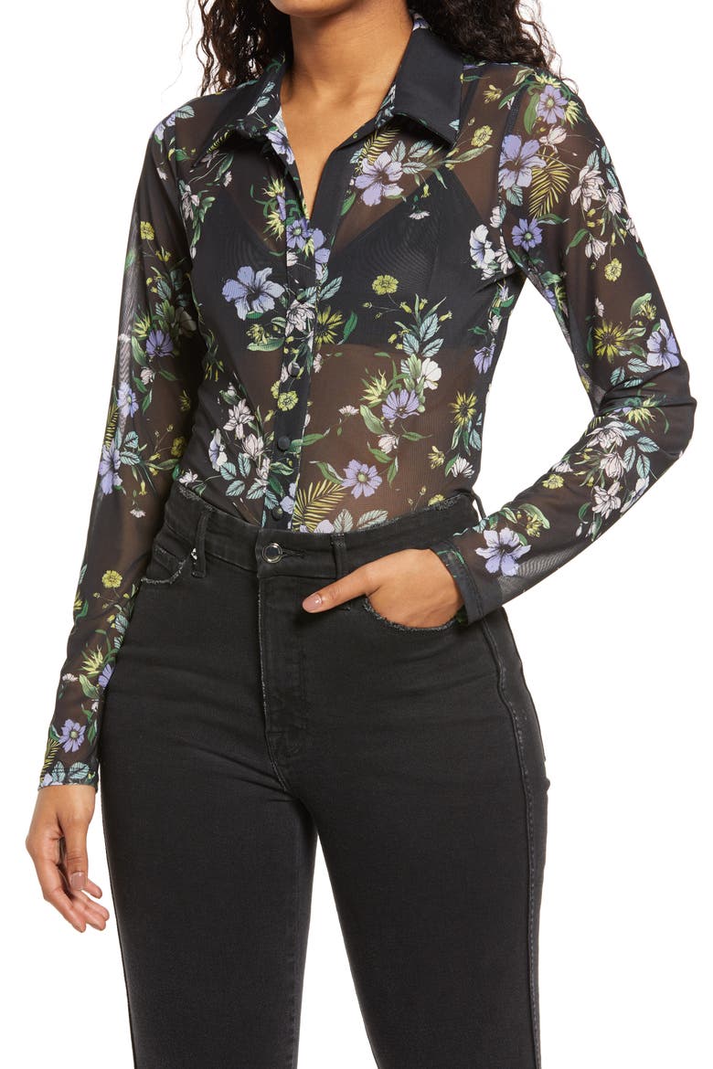 Zayne Floral Button-Up Blouse, Main, color, SPRING NOIR BOUQUET