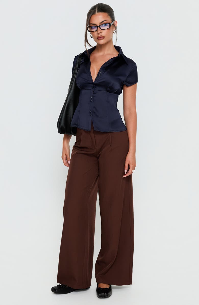 Princess Polly Cottesloe Satin Top, Alternate, color, Navy