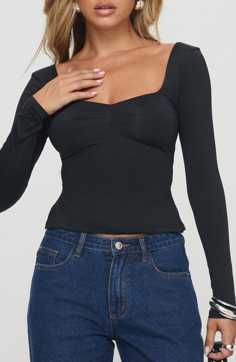 Princess Polly Rehna Side Slit Long Sleeve Top, Main, color, Black