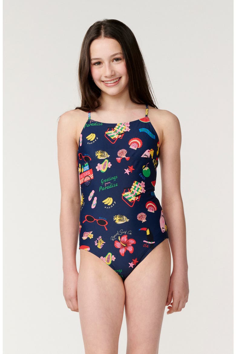 Kids' Island Time One-Piece Swimsuit, Main, color, NAVY